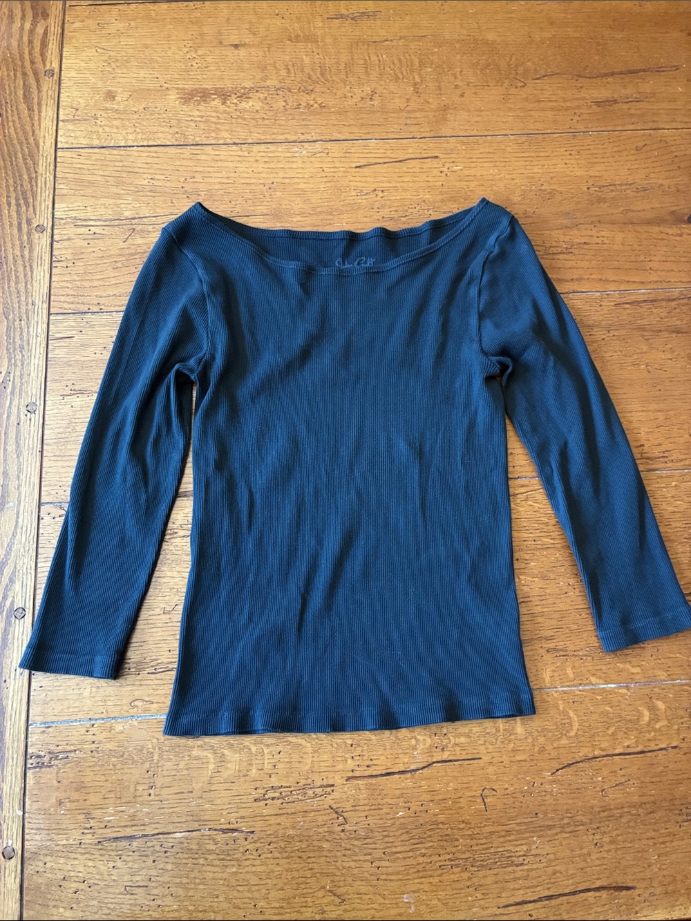 Brandy Melville Black Boatneck Long Sleeve Ribbed Top